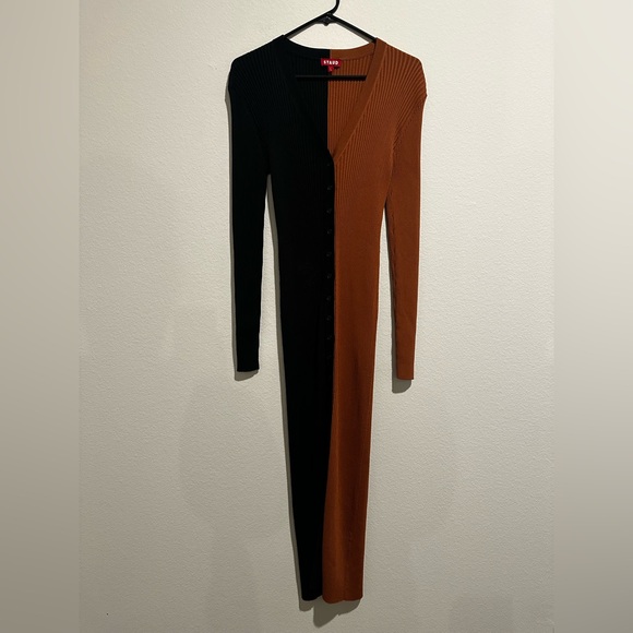 Staud Two-Tone Black and Brown Button-Up Dress - Picture 2 of 7